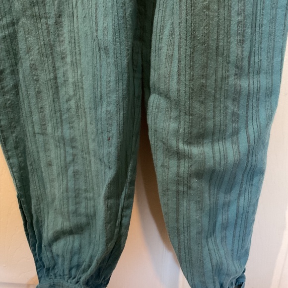 Teal Boho Striped Tie Strap Capri Overalls - Picture 2 of 6